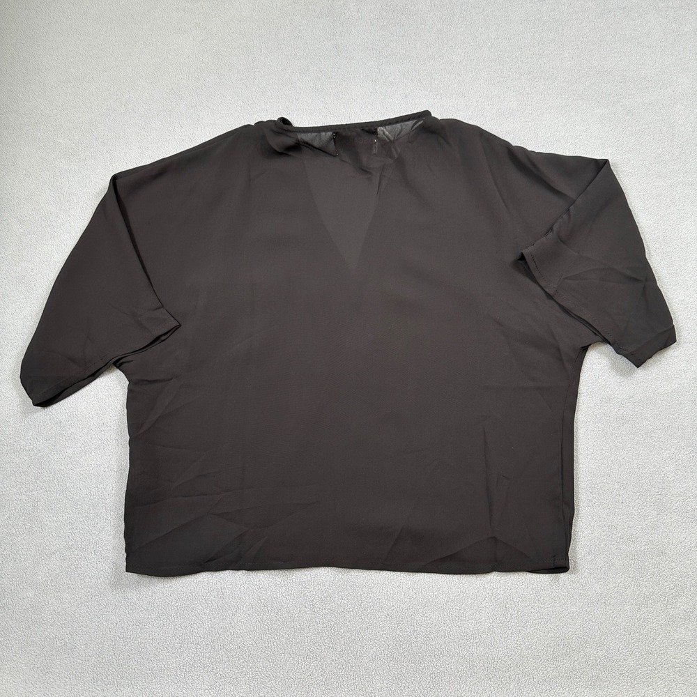 NWT Oscar-ST Black Blouse Top Womens S Pocket V-Neck Casual Relaxed Elegant